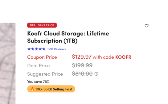 Koofr Lifetime 1TB Cloud storage @ $130 (lowest price)