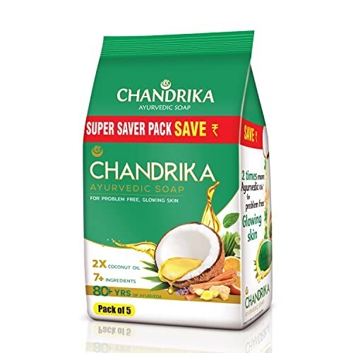 Chandrika Ayurvedic Soap with 2x Coconut Oil & Herbs|For All Skin Types| 70g (Pack of 5)