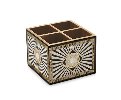 Attro Spiral Black Designer Wooden 4 Compartments Cutlery Holder