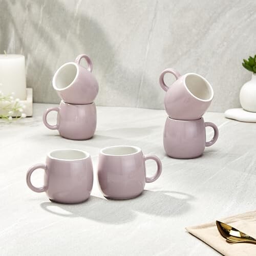 Amazon Brand - Solimo Solid Ovule Lavender Ceramic Tea Cups | Set of 6 | 190ML | Microwave & Dishwasher Safe Coffee Cup | Perfect for Daily Use, Office Parties, and Special Occasions