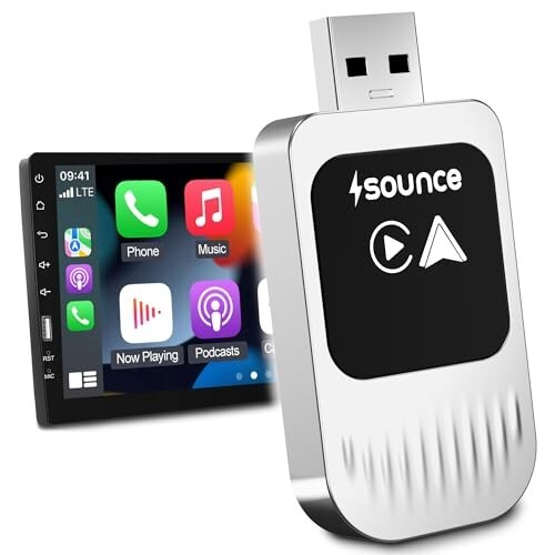 Sounce 2-in-1 Wireless Car Adapter – Converts OEM Wired Android Auto & Apple CarPlay to Wireless, Compact Plug-and-Play Bluetooth Receiver for Cars with Factory-Installed Wired CarPlay – Jet Black