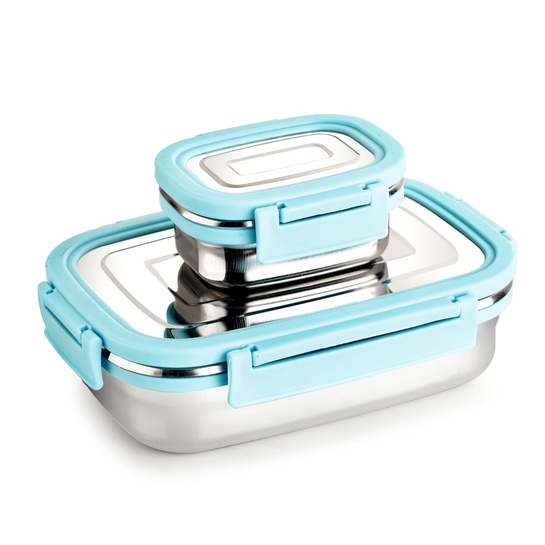 BLLUEX Stainless Steel Tiffin Lunch Box | 4 Clip Lock | Air Tight | Leak Proof | 750ml+250ml