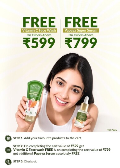  FREE Vitamin C Face Wash On Orders Above at 599 | FREE Papaya Super Serum On Orders Above at 799 |Additional 5% OFF on Prepaid orders 