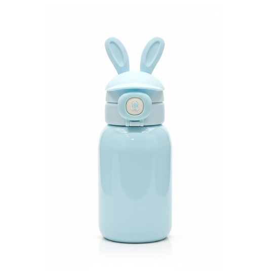 EUODOO kids sippy cup with cute bunny ears lid design. Leak-proof water bottle made from premium stainless steel. Perfect for toddlers and children daily use. Available in stylish rabbit blue colour.
