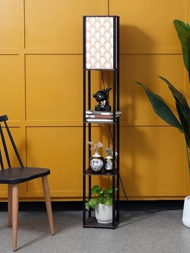 Crosscut Furniture Tower Floor Lamp with Printed Shade (Happy Hills)
