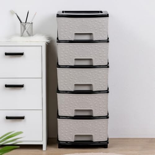 Amazon Basics Plastic 5 Tier Multipurpose Modular Drawer Storage Rack Black & Grey