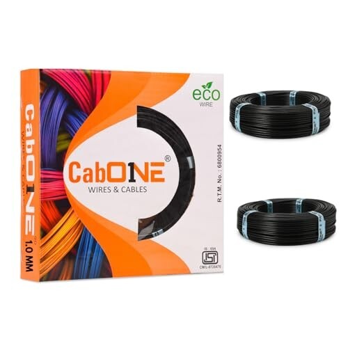 CabONE 1.0 SQ.MM FR PVC Insulated Copper Electrical Wire, 90 Meter (Black, Pack of 2) | ISI Marked Fire Retardant Single Core Cable for Home Wiring