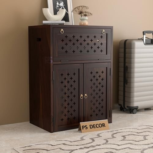 PS DECOR Solid Wooden Inverter Battery Cabinet | Single Battery Box | Wooden Inverter Battery Cabinet | Battery Box | Sheesham Wood, Standard (Walnut Finish)