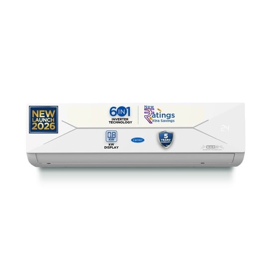 Carrier 1.5 Ton 3 Star Flexicool Inverter Split AC (Copper, Convertible 6-in-1 with Smart Energy Display, Insta Cool, Auto Clean, PM 2.5 Filter, 2026 Model, ESTER EDGE Gxi- CAI18EE3R36F1, White