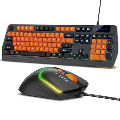 Archer Tech Lab Astra G300 Wired Gaming Keyboard and Mouse Combo| 87 Keys|19 Anti-Ghosting Keys|4 DPI (1200-1800-2400-3600)| 125Hz| 1.5 Mtr USB-C Cable| 5 Millions Click (BLK-ORG)