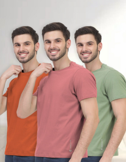 Men Half Sleeve Round Neck Organic Cotton T-shirts Pack Of 3