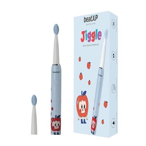 beatXP Jiggle Sonic Electric Toothbrush for Kids with 2 Brush Heads & 3 Cleaning Modes (Snoozy Blue)
