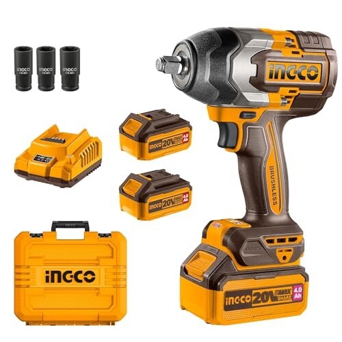 Ingco Cordless Impact Wrench 1/2 Inch, Brushless Motor, Nut-Busting Torque 1000Nm
