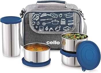 CELLO MF High Meal Combo Lunch Box Set with Bag, Blue | Set of 3 x 300ml