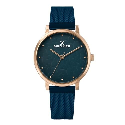 Daniel Klein Analog Blue Textured Round Dial Rose Gold Wrist Watch