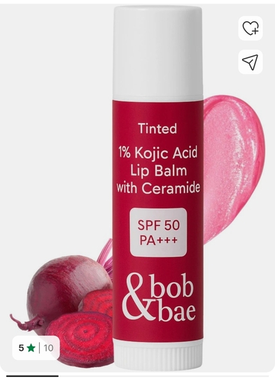 Flipkart 100% SuperCoins Cashback | bob and bae  1% Kojic Acid Lip Balm with SPF 50+ | Lip Brightening & Hydrating - 5 g