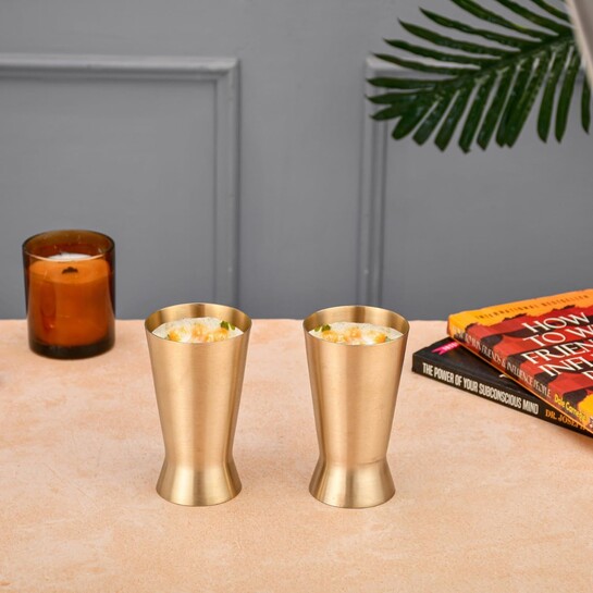 THE HEALING STORE Bronze Kansa Glass 200ml | Antique Gold | Ayurvedic | Medium Size
