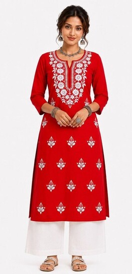 JKFashionsss Women Chikan Embroidery Cotton Rayon Straight Kurta