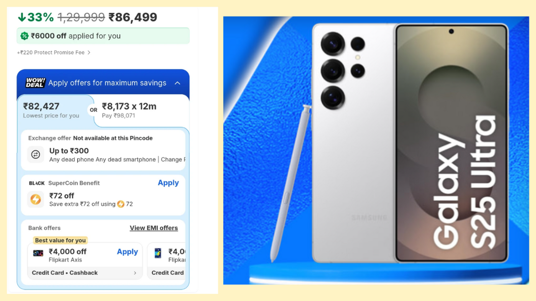 Samsung S25 Ultra Prime Day Discount and Flipkart GOAT Sale Offer