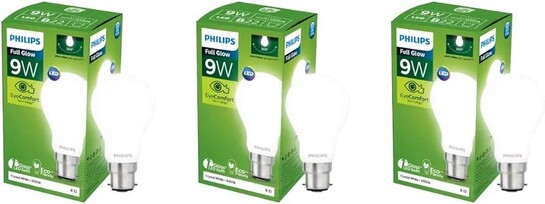 PHILIPS Full Glow Energy Saver Glass B22 LED Bulb | 9-watt, Pack of 3
