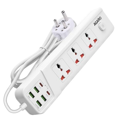 AGARO Regal Extension Board, Power Strip, 3 Universal Sockets, 4 USB + 2 Type-C Fast Charge, 2500W