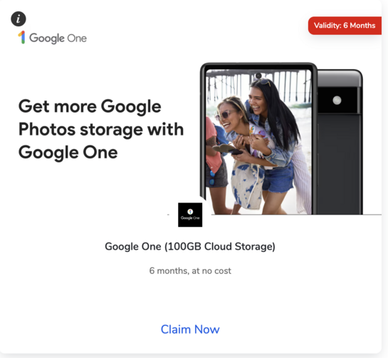 6 months of 100GB Google One cloud storage from Airtel!