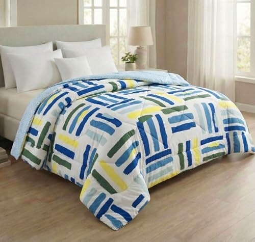 VAS COLLECTIONS Cloud Cotton Reversible AC Comforter for Double Bed | Super Soft 220 GSM Quilt/Duvet/Dohar | Lightweight All-Season Comforter | 88 x 90 Inches (1 Piece) (Blue, White, Yellow)