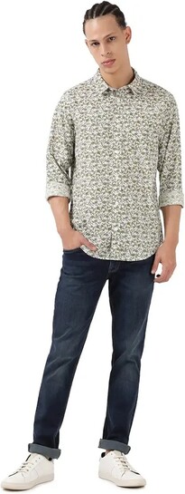 Lee Men's Printed Olive Shirt (Regular) M