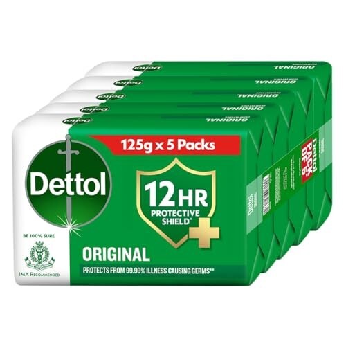 Dettol Original Germ Protection Bathing Soap Bar (625gm) | Kills 99.99% germs, 125gm , Pack of 5