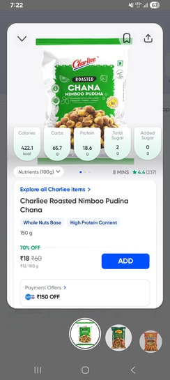 Instamart: Roasted Channa 150gm at Rs 18