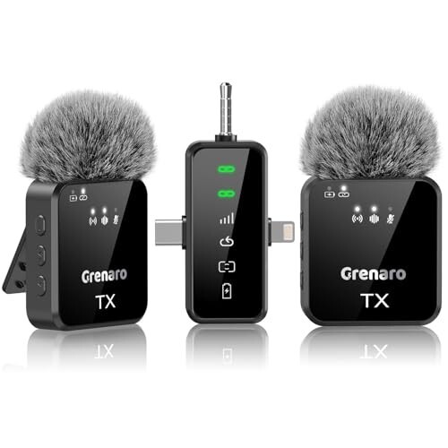 GRENARO Mic for YouTube Wireless, Dual Lapel Wireless Microphone for Recording with LED Display