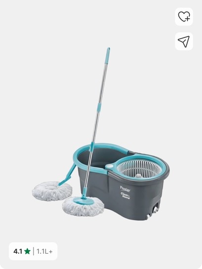 Prestige Alpha with 2 Microfiber heads 360 Degree Spinner Mop Set (Grey, Blue)