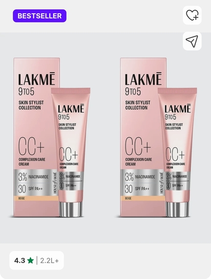 Lakmé 9 to 5 Complexion Care Face Cream Foundation Pack of 2 Foundation (Beige, 60 g)