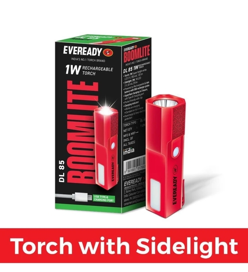 EVEREADY Boomlite DL 85 Torch with Side Light Torch (Red, 2.8 cm, Rechargeable)