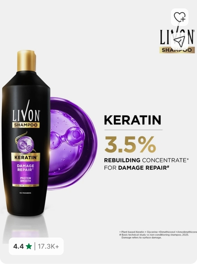 LIVON Keratin Shampoo | Repairs Damaged Hair | Smooth & 5x Stronger Hair | No Parabens (340 ml)