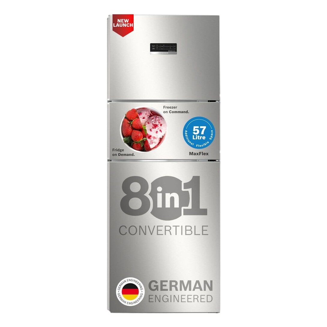 Bosch 302 L 3 Star Max Flex Convert Frost Free Triple Door Refrigerator | 8-in-1 Convertible Storage Modes | 57L Extra Convertible Zone | Cool Extend up to 18 hours
