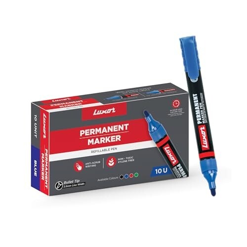 Luxor Refillable Permanent Marker in Brilliant Blue, Pack of 10