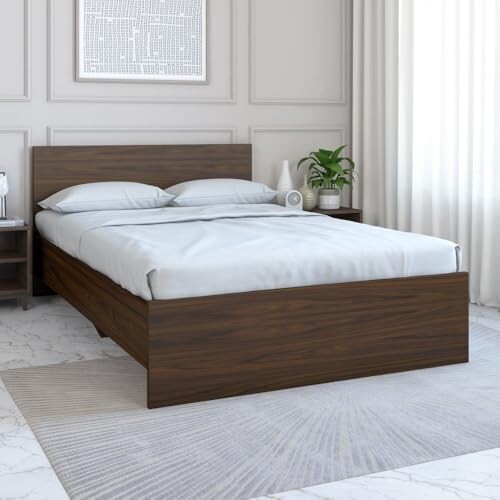 Nilkamal Arthur Wooden Double Bed Without Storage Walnut