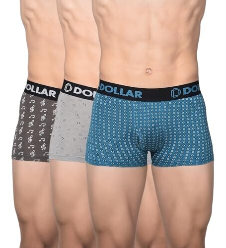 Dollar Bigboss Men's Assorted Pack of 3 Cotton Trunk (Colour & Print May Vary)