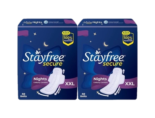 STAYFREE Secure Nights Cottony Comfort XXL 40| Upto 100% leakage protection | Odor Control Sanitary Pad (Pack of 80)