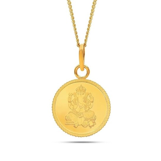 2 GM KALYAN JEWELLERS 24K (999) Purity Lord Ganesh Gold Coin Pendant