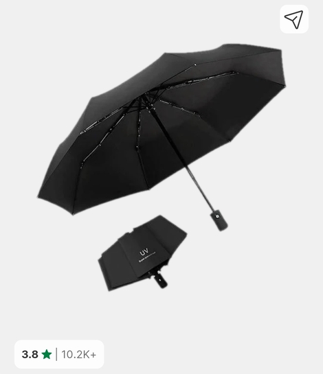 XBEY 1PC - 3 Fold with Auto Open/Close Travel | Man, Woman & Child 8-Ribs Umbrella (Black)