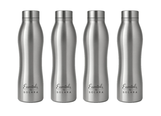 Solara Water Bottle 1 Liter for kids, Fridge, Office, 1000 ml Stainless Steel Bottle (Pack of 4, Silver)