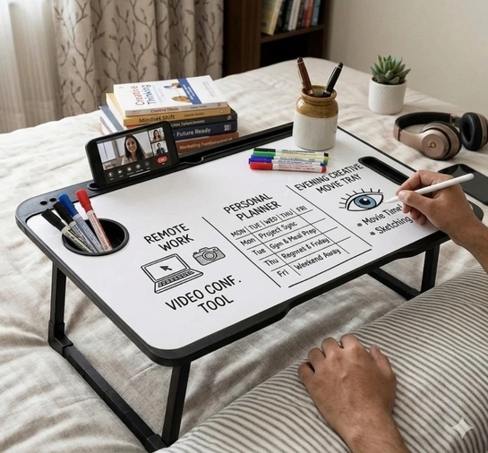 FoldFirst WHITE Wood Portable Laptop Table (Finish Color Cotted White, Pre Assembled)