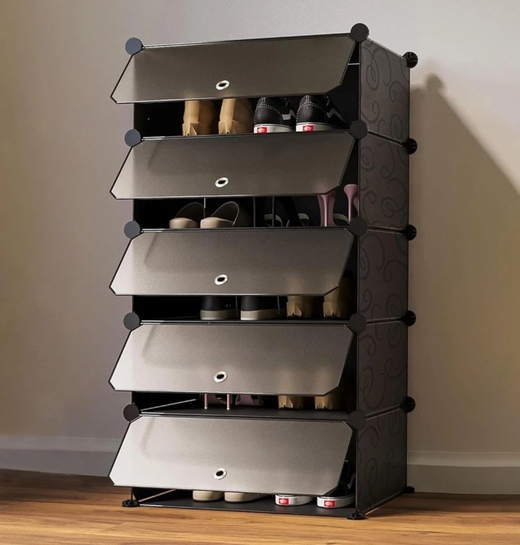 Sasimo 5-Shelf-5-Door Plastic Cubort Shoe Rack Plastic Collapsible Shoe Stand