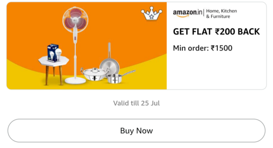 Amazon Home, Kitchen & Furniture : GET FLAT ₹200 BACK, Min order: ₹1500