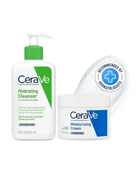 CeraVe Facewash & Moisturizer with Ceramides - Daily Skincare Routine for Normal To Dry Skin Cambo