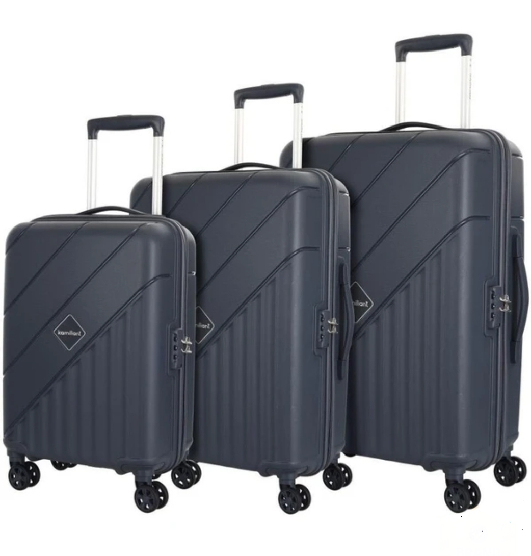 Kamiliant by American Tourister Hard Body Set of 3 Luggage 8 Wheels -Combination Lock-Endure(Small 55Cm Medium 68Cm Large 79Cm) - Grey