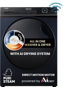 Haier 11 kg 11/7 Kg 5 Star with AI Smart Wash, PuriSteam, i-Refresh, , WiFi Enabled, Washer & Dryer Fully Automatic Front Load (EFLD110-DM14IEICBKU1)