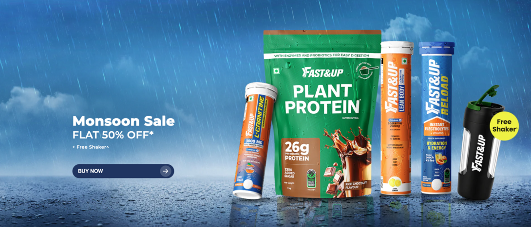 Fast&up - Monsoon sale | Flat 50% Off | Free Shaker worth 899